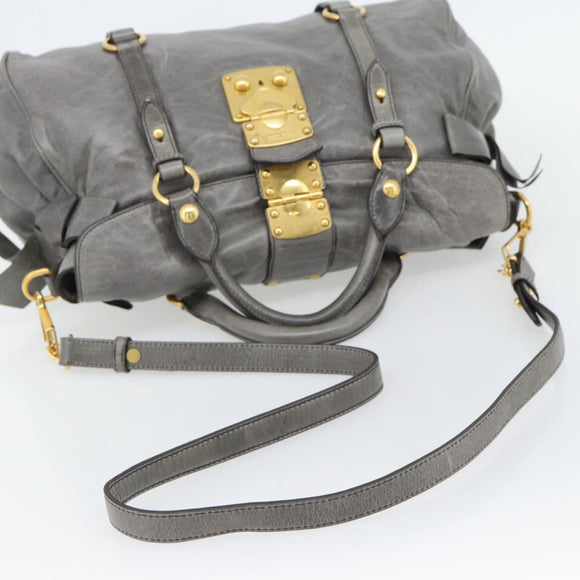 Miu Miu Hand Bag Leather 2way Gray Gold Auth 182014SAM