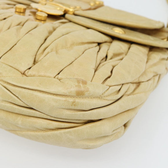 Miu Miu Matelasse Hand Bag Leather 2way Yellow Gold Auth 182016V