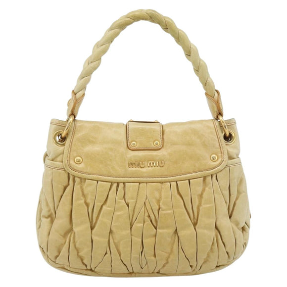 Miu Miu Matelasse Hand Bag Leather 2way Yellow Gold Auth 182016V