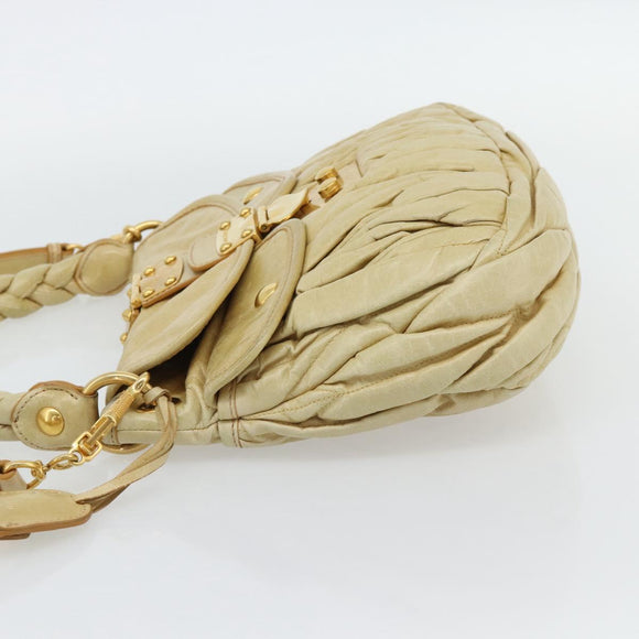 Miu Miu Matelasse Hand Bag Leather 2way Yellow Gold Auth 182016V