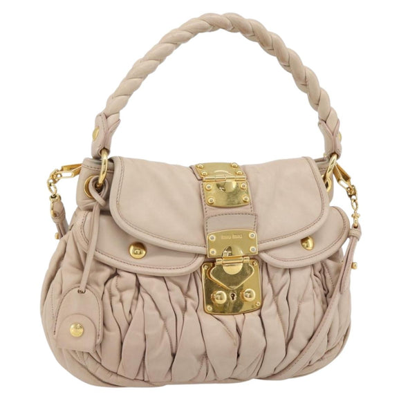 Miu Miu Matelasse Hand Bag Leather 2way Pink Gold Auth 182017A