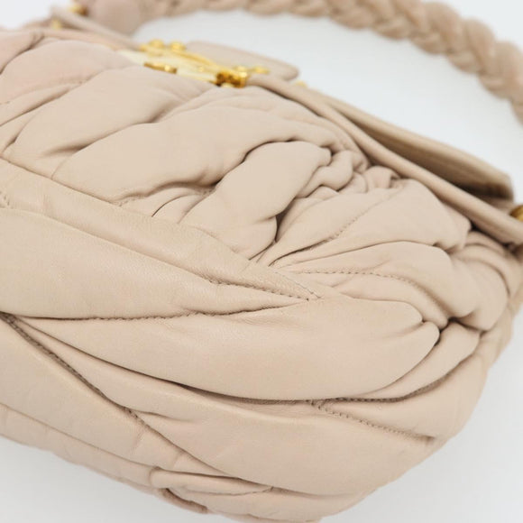 Miu Miu Matelasse Hand Bag Leather 2way Pink Gold Auth 182017A