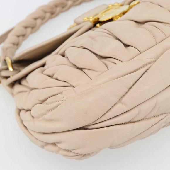 Miu Miu Matelasse Hand Bag Leather 2way Pink Gold Auth 182017A