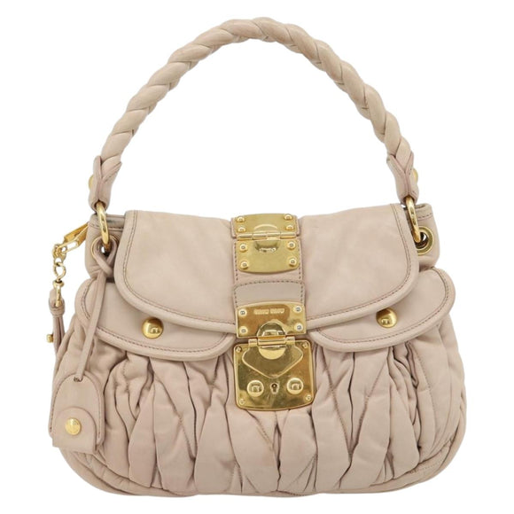 Miu Miu Matelasse Hand Bag Leather 2way Pink Gold Auth 182017A