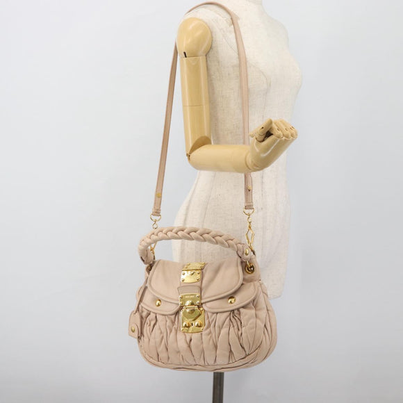Miu Miu Matelasse Hand Bag Leather 2way Pink Gold Auth 182017A