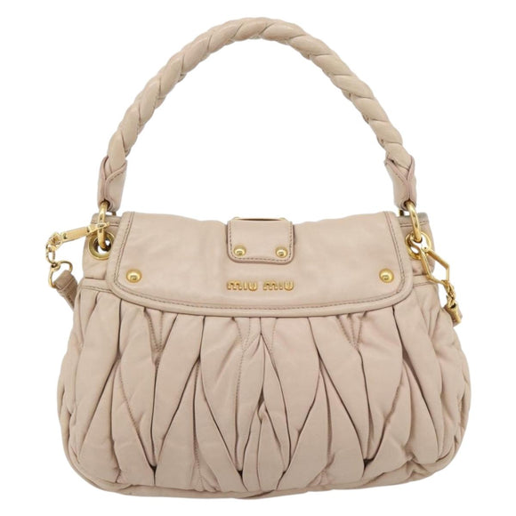 Miu Miu Matelasse Hand Bag Leather 2way Pink Gold Auth 182017A