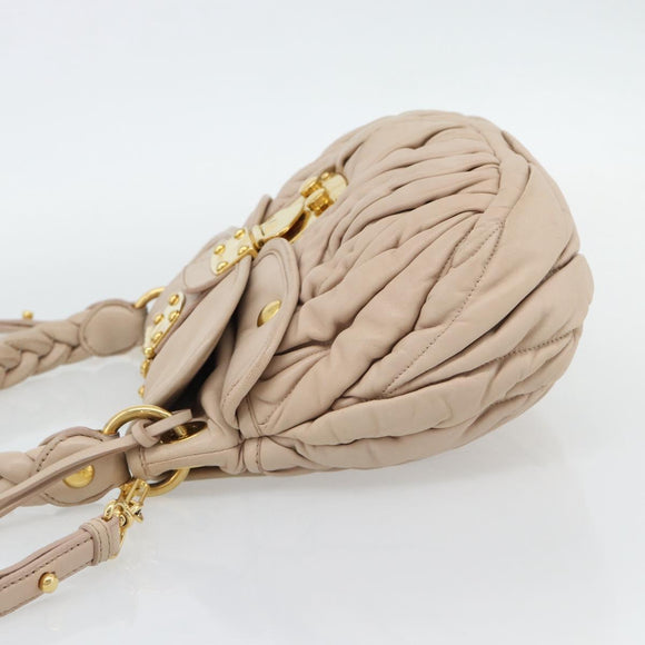 Miu Miu Matelasse Hand Bag Leather 2way Pink Gold Auth 182017A