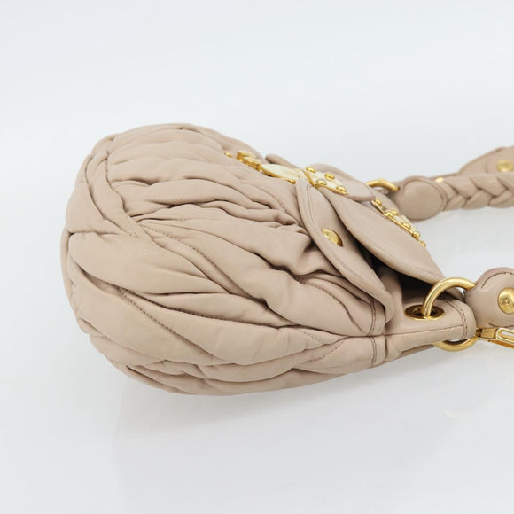 Miu Miu Matelasse Hand Bag Leather 2way Pink Gold Auth 182017A
