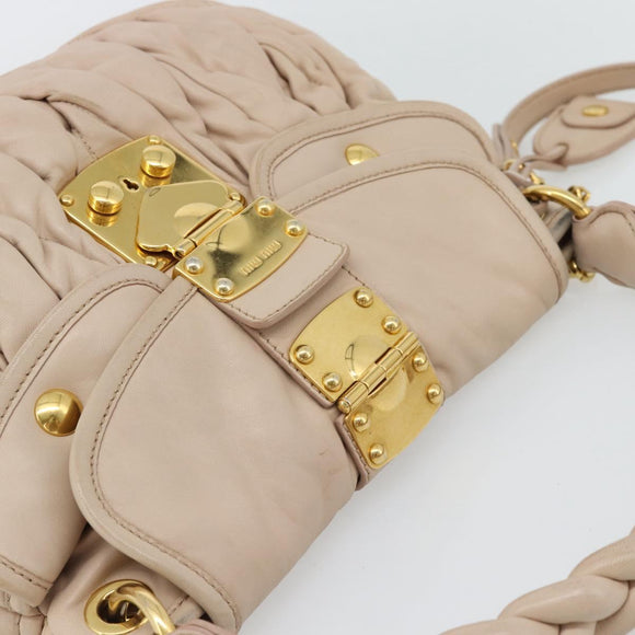 Miu Miu Matelasse Hand Bag Leather 2way Pink Gold Auth 182017A