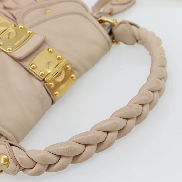 Miu Miu Matelasse Hand Bag Leather 2way Pink Gold Auth 182017A