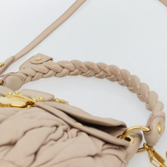 Miu Miu Matelasse Hand Bag Leather 2way Pink Gold Auth 182017A