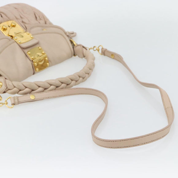 Miu Miu Matelasse Hand Bag Leather 2way Pink Gold Auth 182017A