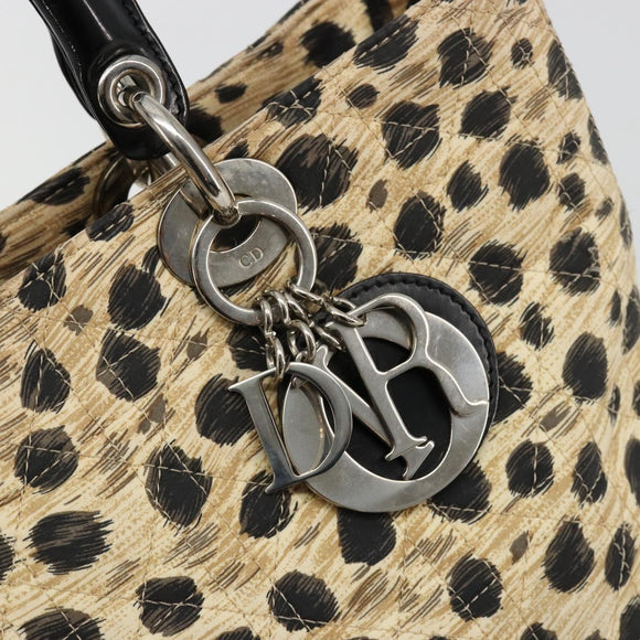 Christian Dior Canage Lady Dior Handtasche Nylon Beige Silber Auth 182018V