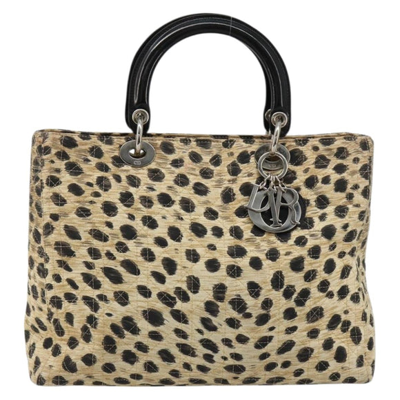 Christian Dior Canage Lady Dior Handtasche Nylon Beige Silber Auth 182018V