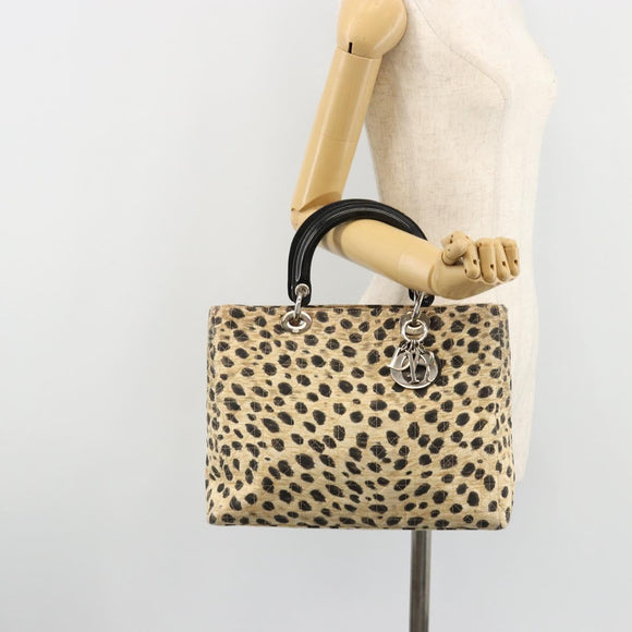 Christian Dior Canage Lady Dior Handtasche Nylon Beige Silber Auth 182018V
