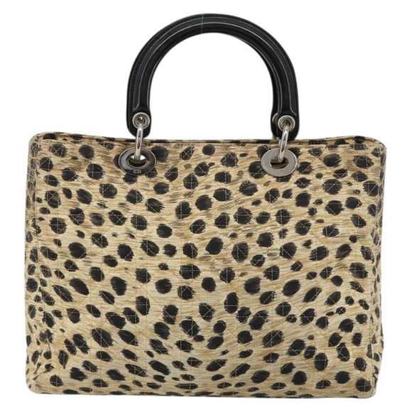 Christian Dior Canage Lady Dior Handtasche Nylon Beige Silber Auth 182018V