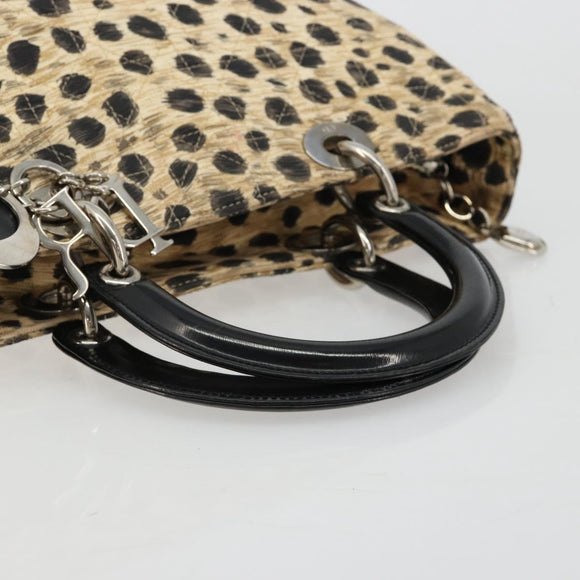 Christian Dior Canage Lady Dior Handtasche Nylon Beige Silber Auth 182018V