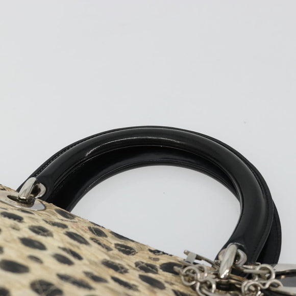 Christian Dior Canage Lady Dior Handtasche Nylon Beige Silber Auth 182018V