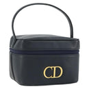 Christian Dior Vanity Hand Bag Leather Navy Gold Auth 182020A-1