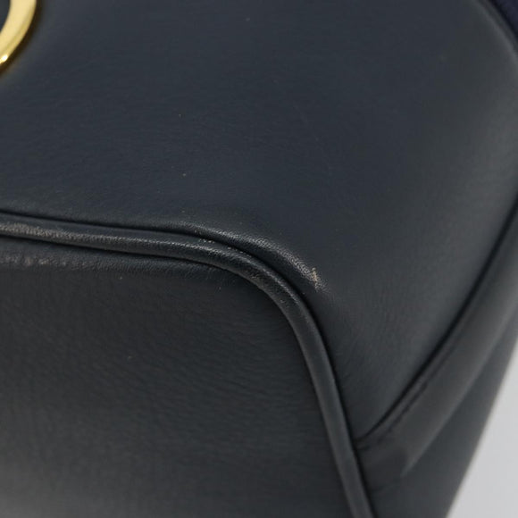 Christian Dior Vanity Hand Bag Leather Navy Gold Auth 182020A