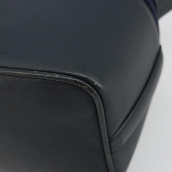 Christian Dior Vanity Hand Bag Leather Navy Gold Auth 182020A
