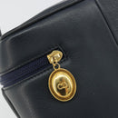 Christian Dior Vanity Hand Bag Leather Navy Gold Auth 182020A-15