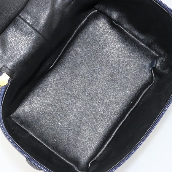 Christian Dior Vanity Hand Bag Leather Navy Gold Auth 182020A