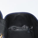 Christian Dior Vanity Hand Bag Leather Navy Gold Auth 182020A-18