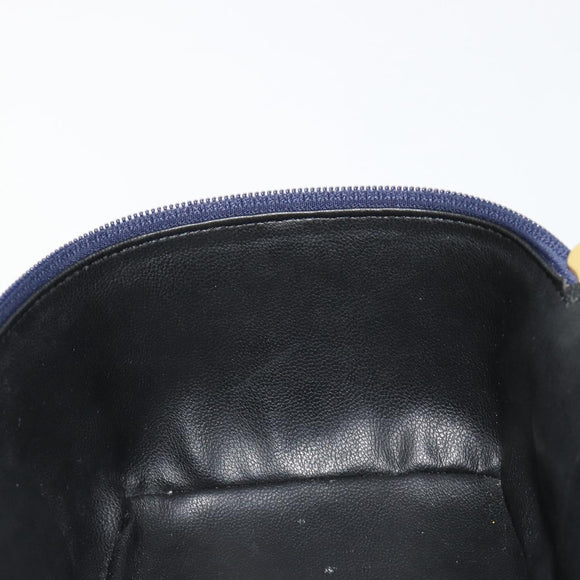 Christian Dior Vanity Hand Bag Leather Navy Gold Auth 182020A