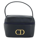 Christian Dior Vanity Hand Bag Leather Navy Gold Auth 182020A-2