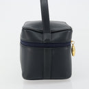 Christian Dior Vanity Hand Bag Leather Navy Gold Auth 182020A-4