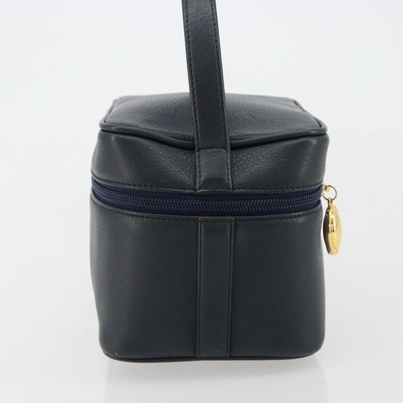 Christian Dior Vanity Hand Bag Leather Navy Gold Auth 182020A