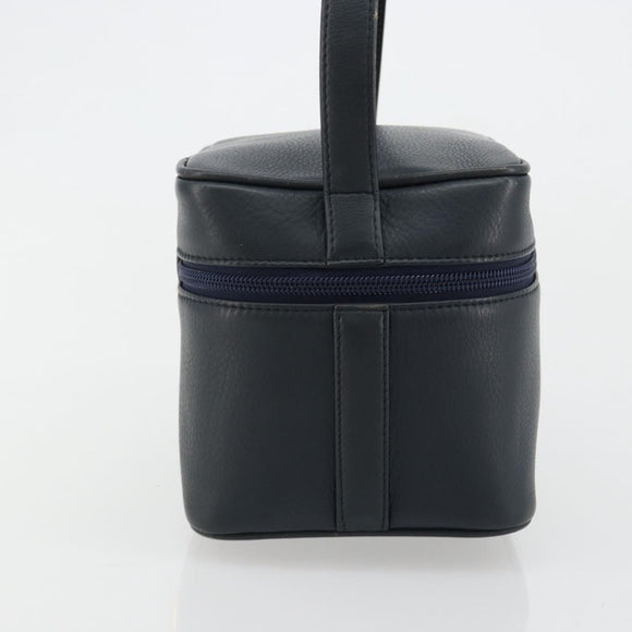 Christian Dior Vanity Hand Bag Leather Navy Gold Auth 182020A