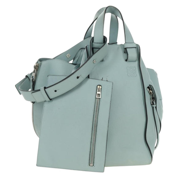 LOEWE Hammock Medium Handtas Leer 2way Lichtblauw Zilver Auth 182026V