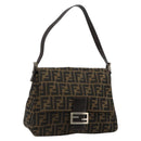 FENDI Zucca Canvas Mamma Baguette Shoulder Bag Black Brown Auth 182028SAM-1