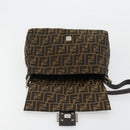 FENDI Zucca Canvas Mamma Baguette Shoulder Bag Black Brown Auth 182028SAM-20