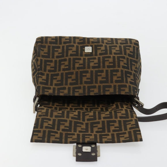 FENDI Zucca Canvas Mamma Baguette Shoulder Bag Black Brown Auth 182028SAM