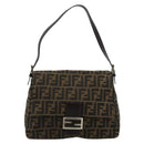 FENDI Zucca Canvas Mamma Baguette Shoulder Bag Black Brown Auth 182028SAM-13