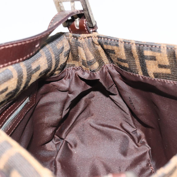 FENDI Zucca Canvas Mamma Baguette Shoulder Bag Black Brown Auth 182028SAM