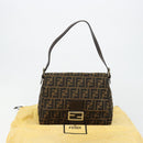 FENDI Zucca Canvas Mamma Baguette Shoulder Bag Black Brown Auth 182028SAM-12