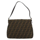 FENDI Zucca Canvas Mamma Baguette Shoulder Bag Black Brown Auth 182028SAM-2