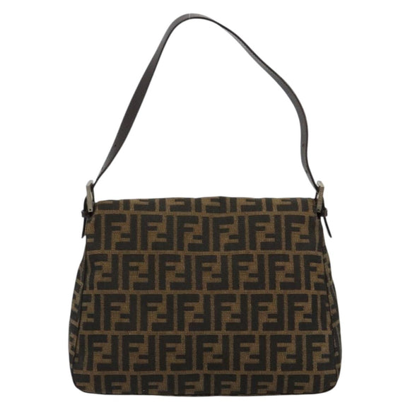 FENDI Zucca Canvas Mamma Baguette Shoulder Bag Black Brown Auth 182028SAM