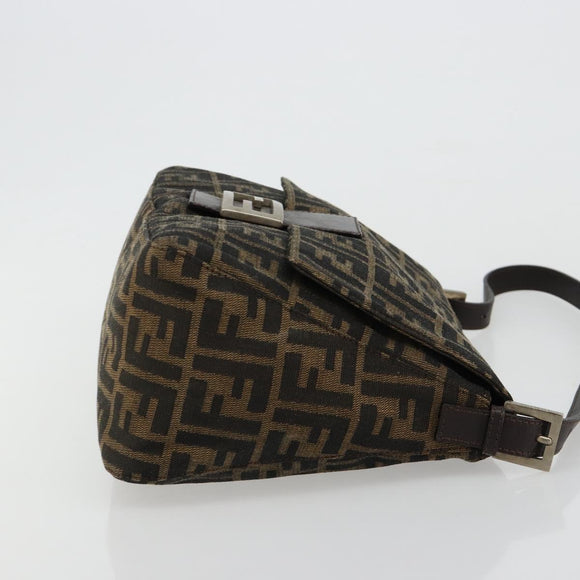 FENDI Zucca Canvas Mamma Baguette Shoulder Bag Black Brown Auth 182028SAM