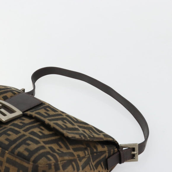 FENDI Zucca Canvas Mamma Baguette Shoulder Bag Black Brown Auth 182028SAM