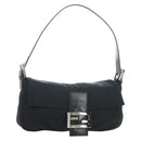 FENDI Mamma Baguette Schultertasche Baumwolle Schwarz Silber Auth 182029SAM-1