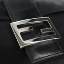 FENDI Mamma Baguette Schultertasche Baumwolle Schwarz Silber Auth 182029SAM-18
