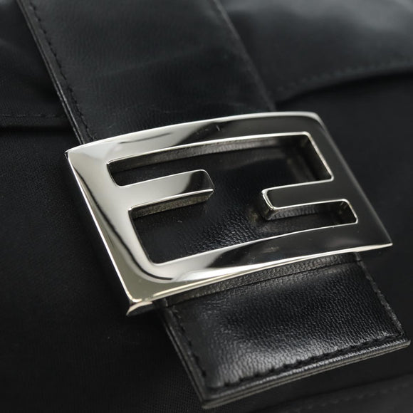 FENDI Mamma Baguette Schultertasche Baumwolle Schwarz Silber Auth 182029SAM