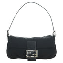 FENDI Mamma Baguette Schultertasche Baumwolle Schwarz Silber Auth 182029SAM-13