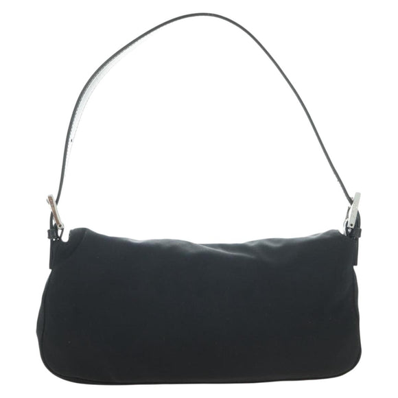 FENDI Mamma Baguette Schultertasche Baumwolle Schwarz Silber Auth 182029SAM