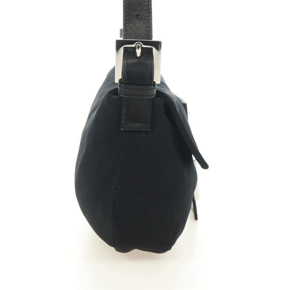 FENDI Mamma Baguette Schultertasche Baumwolle Schwarz Silber Auth 182029SAM
